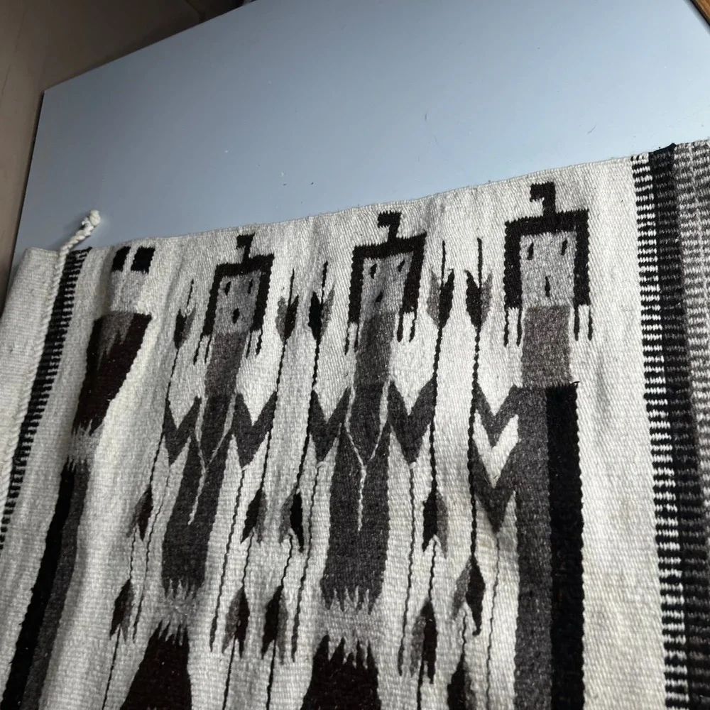 Vintage Navajo Style Yei Rug Handwoven Wool Southwest Textile 26x36